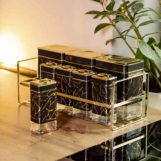 Yiwu Набір для приправ та спецій на підставці 8 штук з кришками Чорний HP-1364 Київ