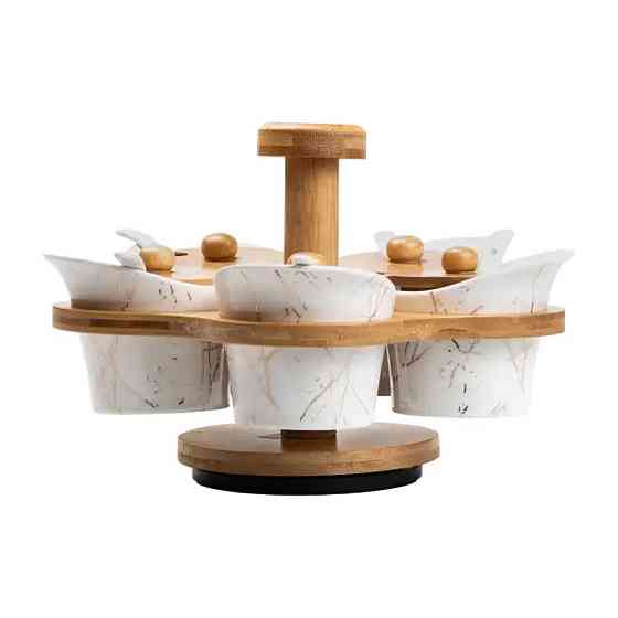 Набір для сипучих продуктів 5 банок по 120 на бамбуковій підставці білий HP1225 Київ