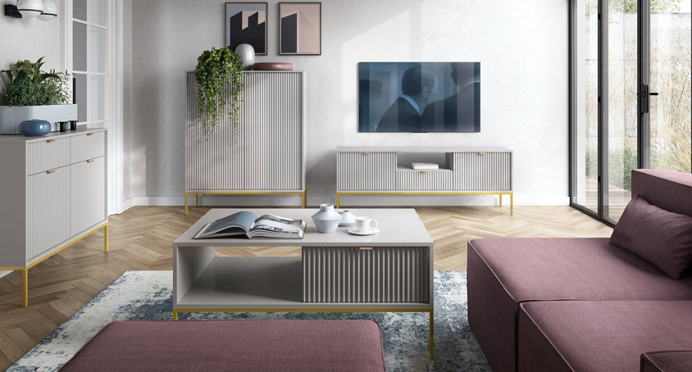 Комод высокий Perfect Home Новая/Nova 2-дверный с золотыми ножками K104 Серый (PFH-091235) Днепр - изображение 5