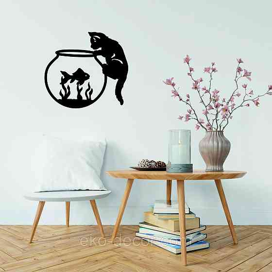 Декоративное настенное Панно «Кот» Декор на стену 70*63 см, Черный Киев