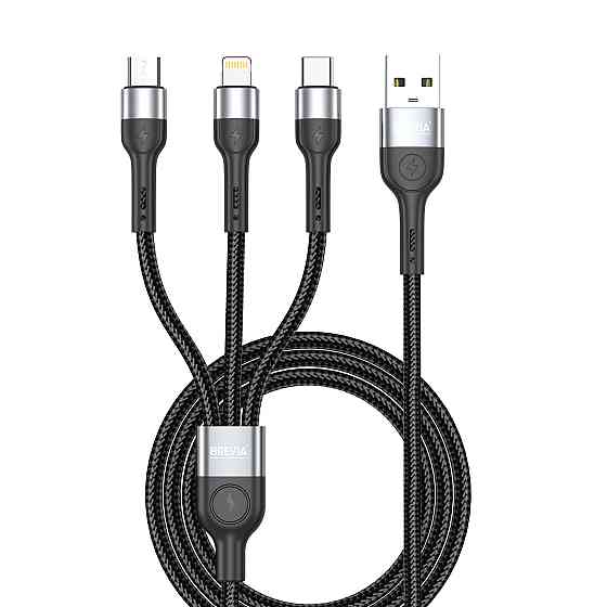 Кабель Brevia 3in1 USB to Lightning+Micro+Type-C 3A 1,2м, чорний (59120BULMCC1) Львів