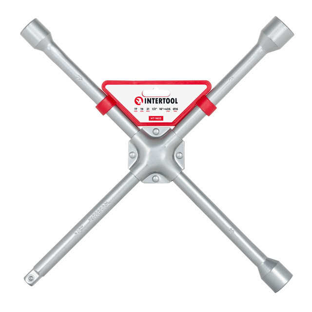 Ключ балонний хрестовий, укріплений, 1/2", 406×16 мм, 17×19×21 мм, професіональний INTERTOOL HT-1603 Київ - фото 1