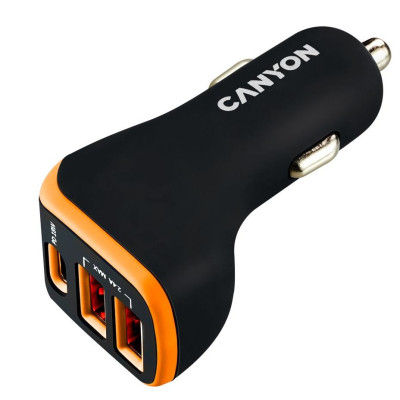 Зарядное устройство Canyon Universal 3xUSB car adapter Black+Orange (CNE-CCA08BO) Винница - изображение 1