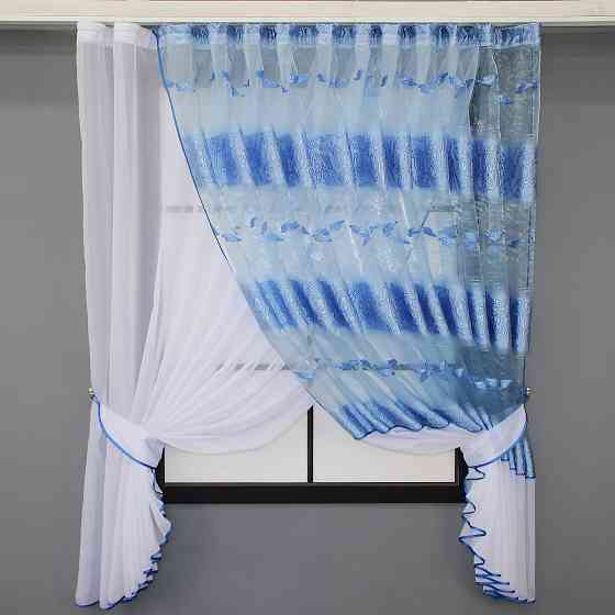 Кухонные шторки VR-Textil № 111к комбинированные белый с голубым 400х170 см (52-0787) Киев