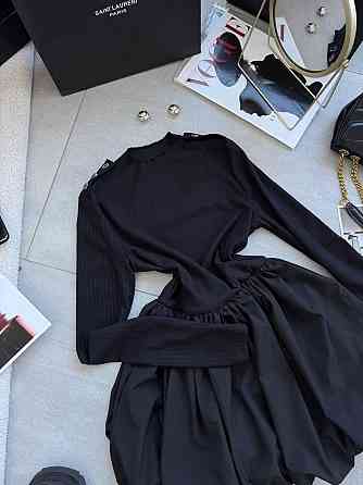 Женское базовое платье с пышной юбочкой рубчик+софт Черный, 46/48 Одесса