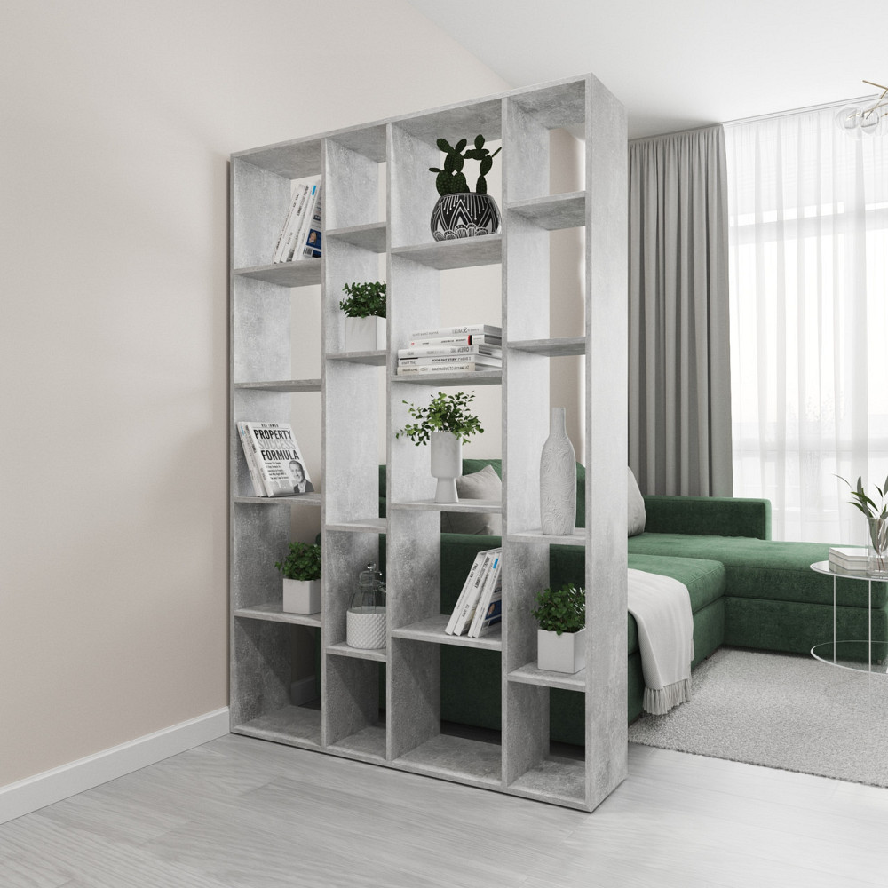 Стеллаж VAYS D-2 Бетон, книжная полка с 20 ячейками, этажерка из ЛДСП для дома, игрушек и декора, 117×30×178 см Львов - изображение 1