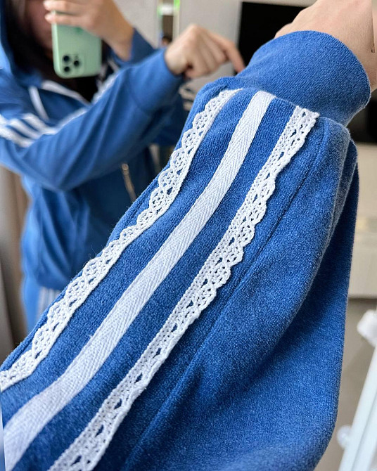 Жіночий стильний прогулянковий велюровий костюм-двійка Блакитний, 48/50 Одеса - фото 8