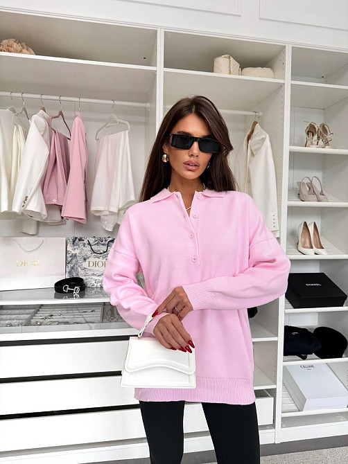 Стильный женский удлиненный оверсайз свитер с воротником поло Барби Одесса - изображение 7