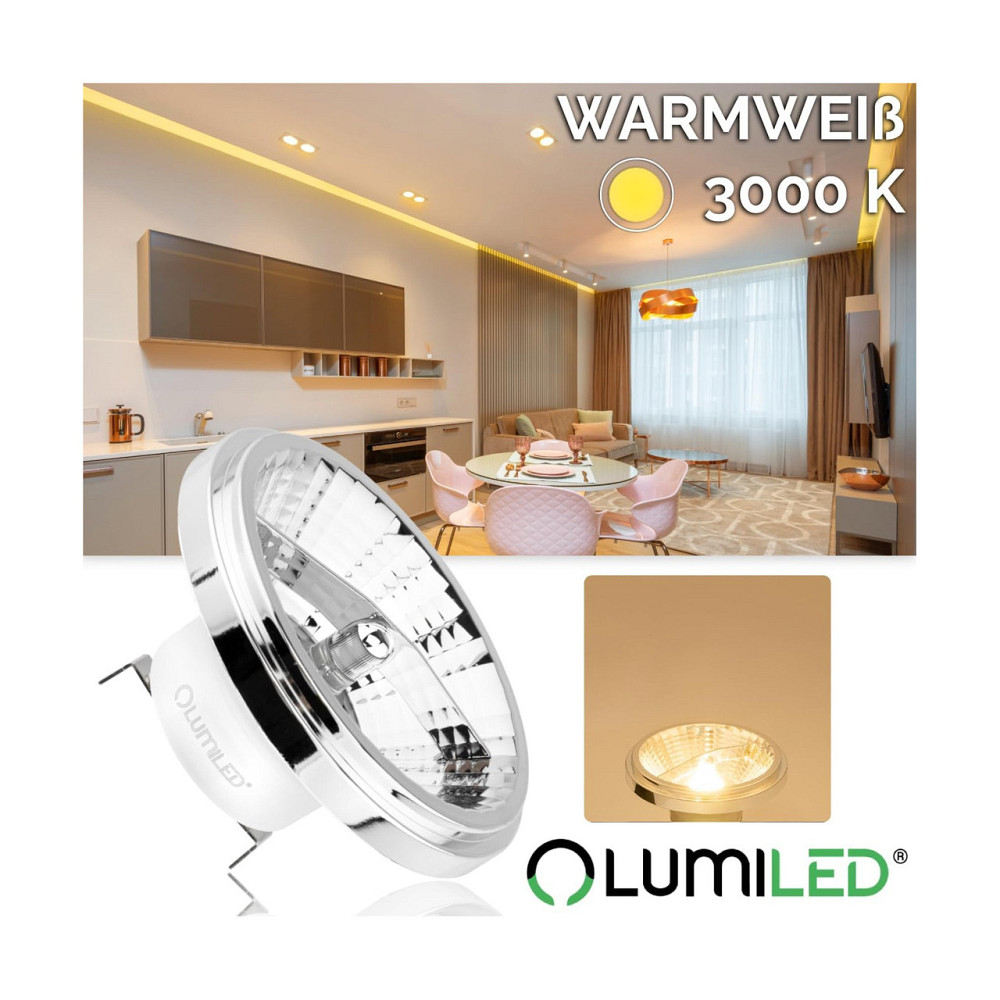 Світлодіодна лампа LED AR111 G53 Lumiled 12V 15W 1521 лм 3000K 24° теплого світла сріблястий не затемнювана Київ - фото 5
