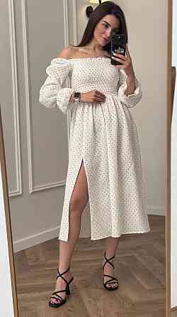 Жіноча сукня міді з відкритими плечима з мусліну Чорний горох XL/2XL Харків