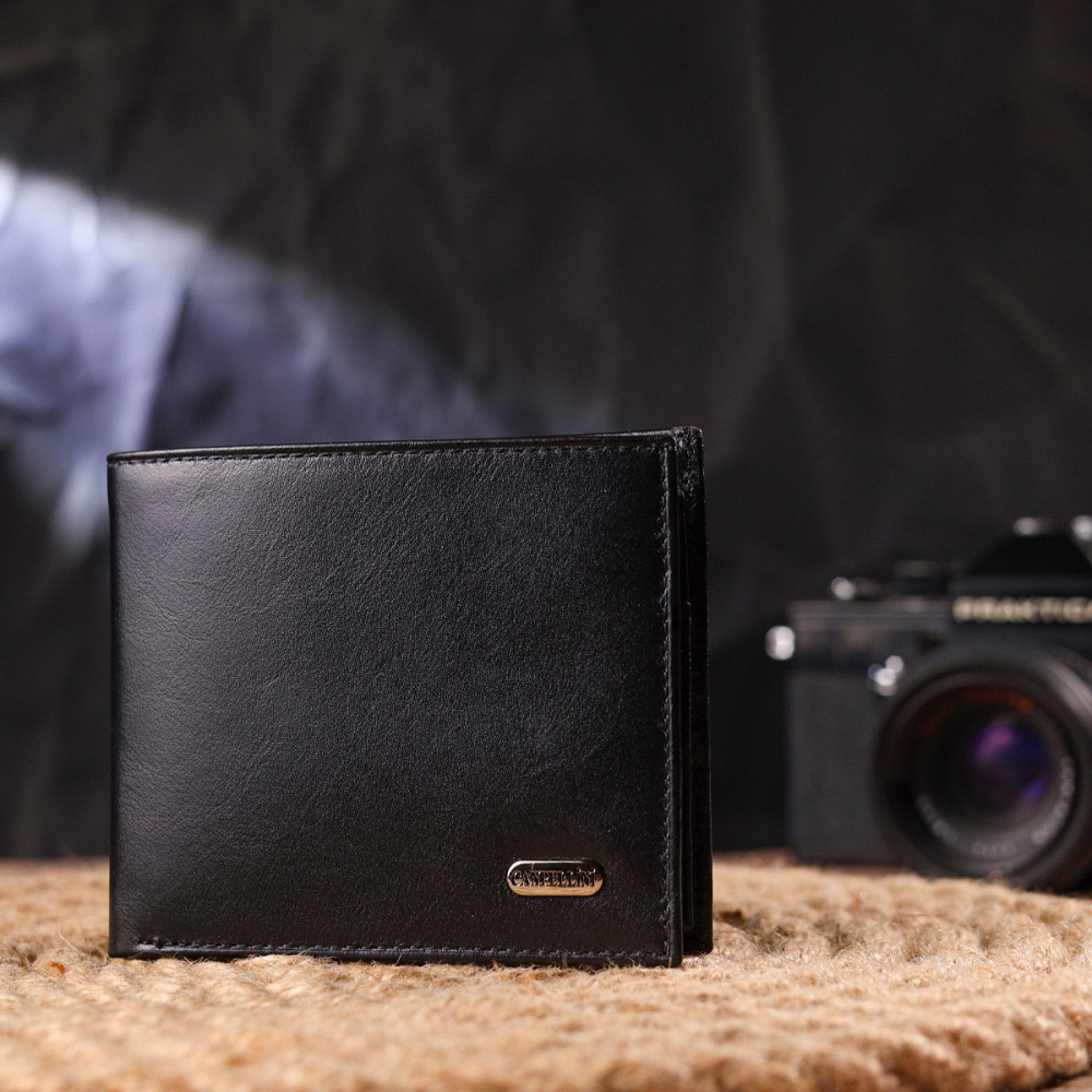 Качественный кошелек для мужчин в два сложения из натуральной гладкой кожи CANPELLINI 21579 Черный Киев - изображение 8