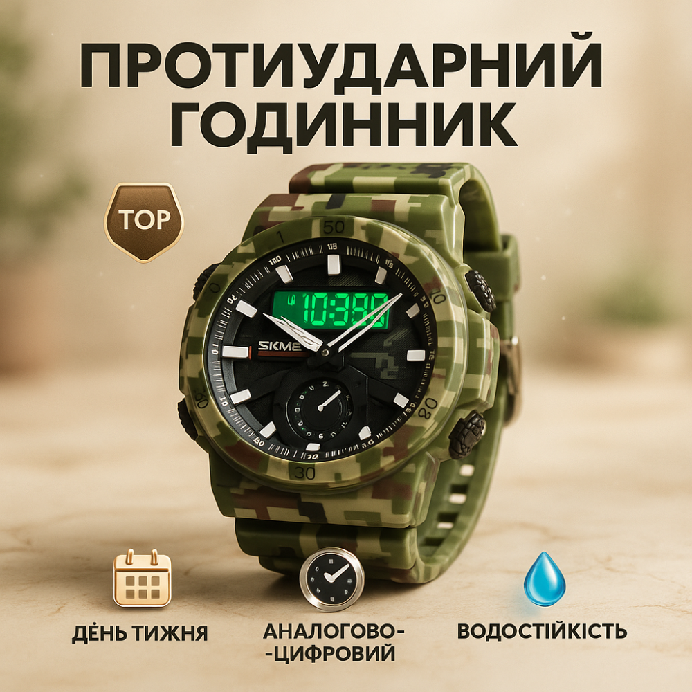 Тактичний армійський годинник водонепроникний SKMEI 2355CMGN, Якісний чоловічий тактичний годинник YT-68 Львів - фото 3