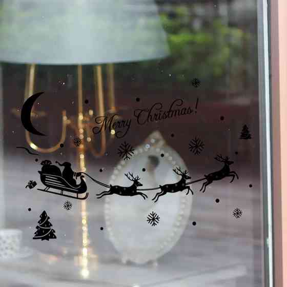 Новогодние наклейки на окна Олени 48 на 31 см черный Киев