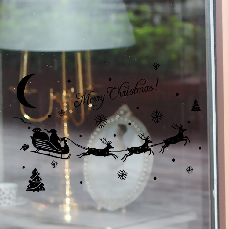 Новогодние наклейки на окна Олени 48 на 31 см черный Киев - изображение 4