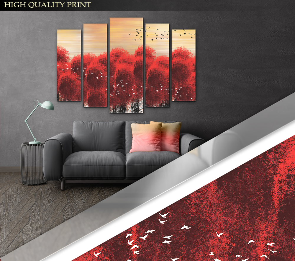 Модульная картина в гостиную / спальню Абстракция Деревья красные Art-445_5 ( 80х118см ) Киев - изображение 3