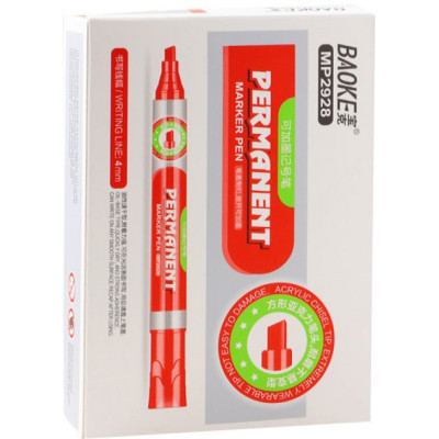 Маркер Baoke водостійкий 1-4 мм клин. накінечник червоний 12 шт (MARK-PER-BAO2928R-12) Вінниця - фото 1