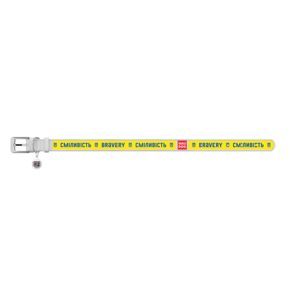 Нашийник для собак шкіряний WAUDOG Design з QR паспортом, малюнок "Сміливість", XL, Ш 35 мм, Дов 46-59 см, білий Київ - фото 2