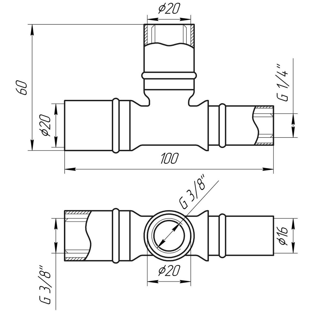 Трійник проміжний прес APE ITALY AP 131 20х20х16 (000001723) Київ - фото 3