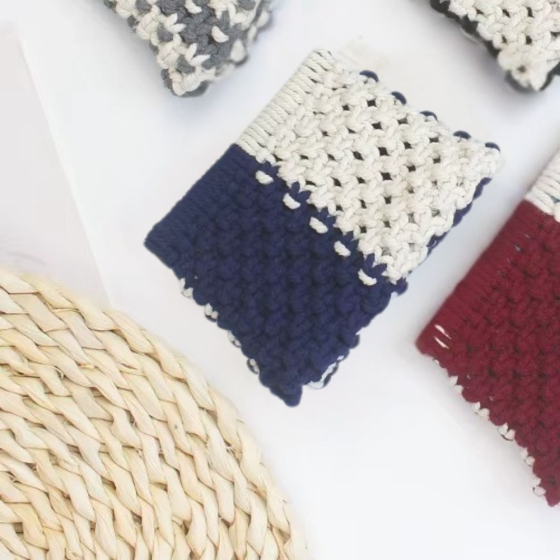 Набір макраме для рукоділля, для творчості в'язання своїми руками гаманця 15.7х10см колір синій з білим Кам'янець-Подільський