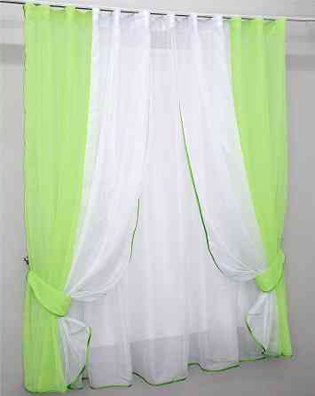 Кухонний комплект VR-Textil № 038к шторки і тюль салатовий з білим 280х170 см (50-468) Київ
