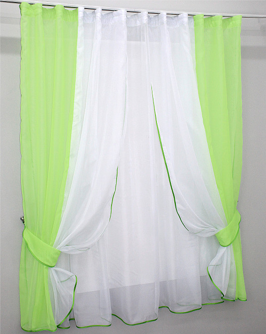 Кухонний комплект VR-Textil № 038к шторки і тюль салатовий з білим 280х170 см (50-468) Київ - фото 2