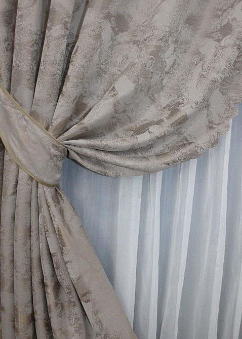 Комплект коротких штор VR-Textil Жакард Мармур Al3 № 1596ш Світло-сірий з мокко 145х170 см 2 шт (35-0268) Київ - фото 4