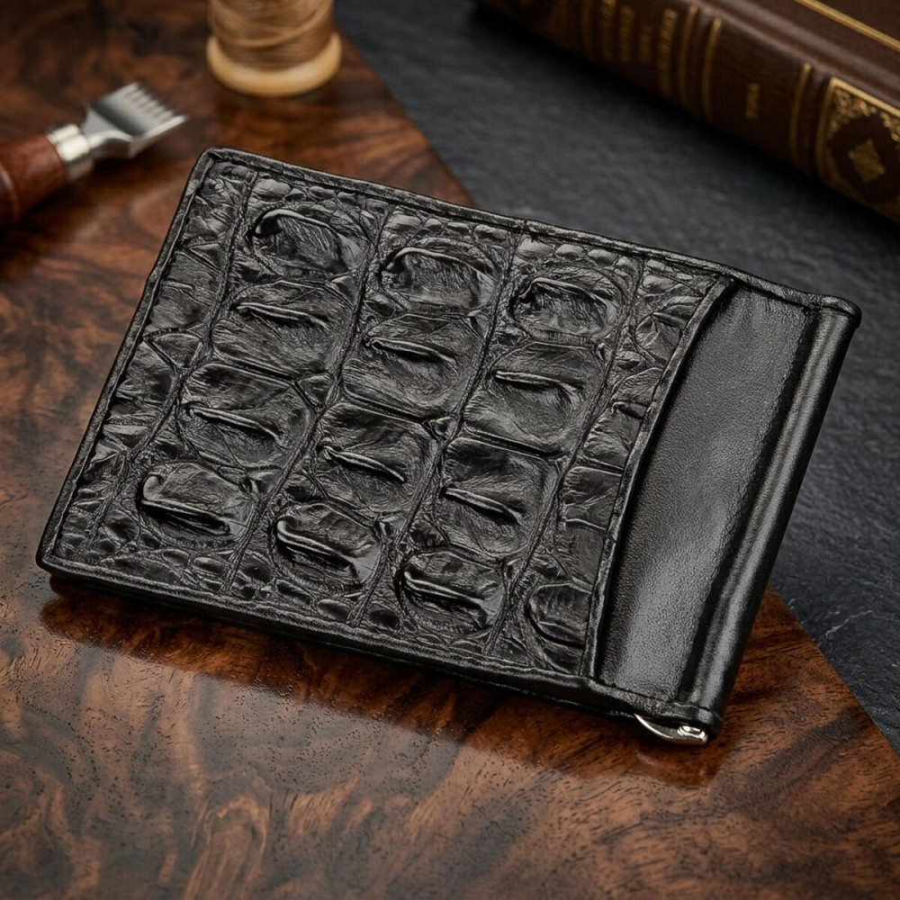 Зажим CROCODILE LEATHER 18169 из натуральной кожи крокодила Черный Киев - изображение 8