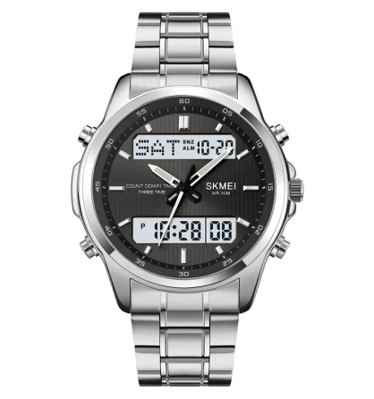 Годинник чоловічий наручний Skmei 2049 на сталевому браслеті (Сріблястий з білим табло) Київ