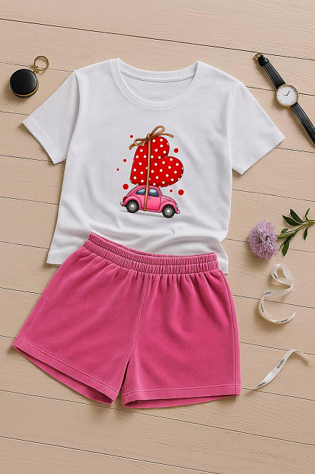 Жіночий домашній костюм-двійка з новорічним принтом турецький кулір бавовна + преміальний велюр Рожевий 2, 46/48 Одеса - фото 1