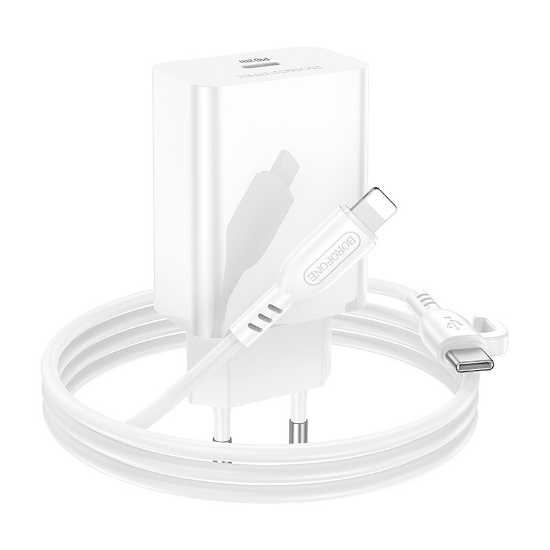 Мережевий зарядний пристрій з кабелем BOROFONE BA21A Pro Long journey single port PD20W charger set(C to iP) White Одеса - фото 6