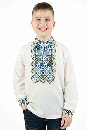 Вышиванка для мальчиков, льняная, молочная, топ 122 Киев