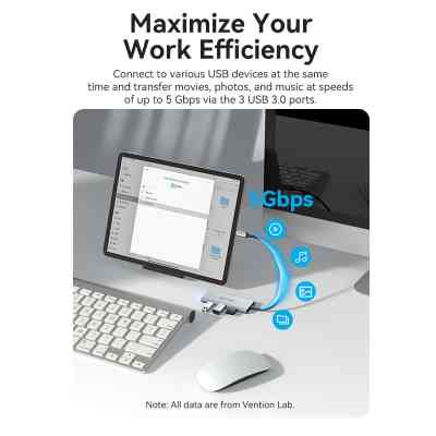 Концентратор Vention USB 3.1 Type-C to HDMI/USB 3.0x3/SD/TF/PD 100W 7-in-1 (TOPHB) Винница