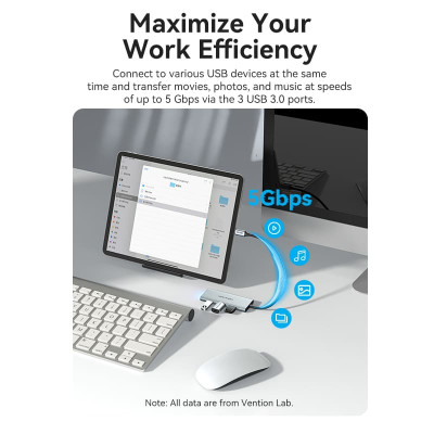 Концентратор Vention USB 3.1 Type-C to HDMI/USB 3.0x3/SD/TF/PD 100W 7-in-1 (TOPHB) Вінниця - фото 2