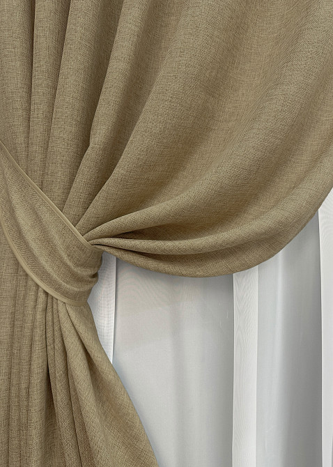 Комплект готових штор VR-Textil Льон Мішковина № 673ш Капучино 200х250 см 2 шт (39-0057) Київ - фото 5