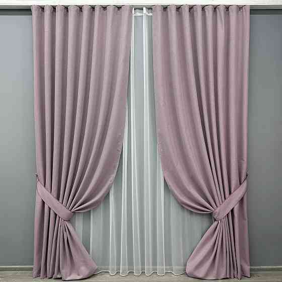 Комплект штор VR-Textil 100% блекаут ASHEN NIGHT 200х270 2шт і Тюль 500х270 1843ш-1153т пудровий з білим 71-088/6 Київ