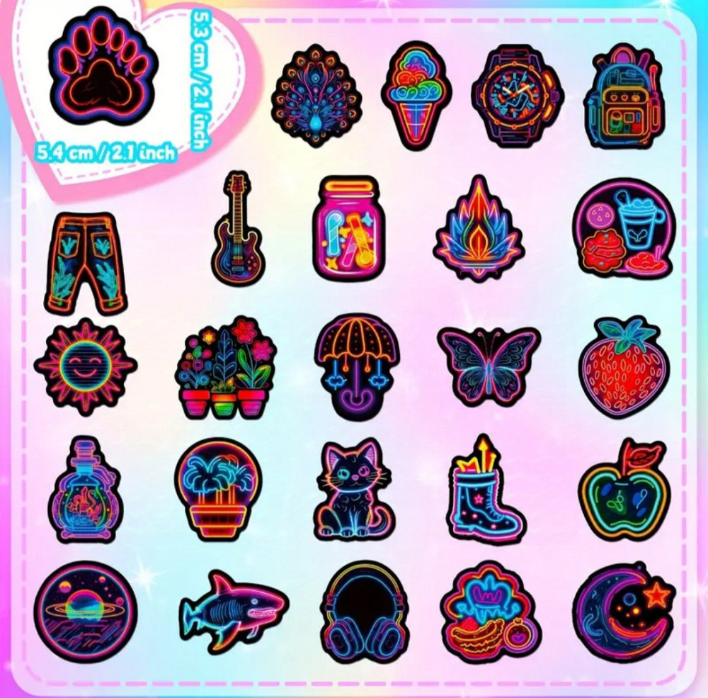 Наклейки стикеры неоновые - водонепроницаемые виниловые, 15шт. Киев - изображение 4