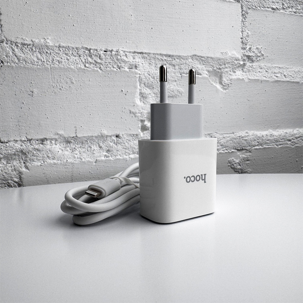 Мережевий зарядний пристрій з кабелем HOCO C76A Pro Majestic single port PD30W charger set (C to iP)(EU) White Одеса - фото 7