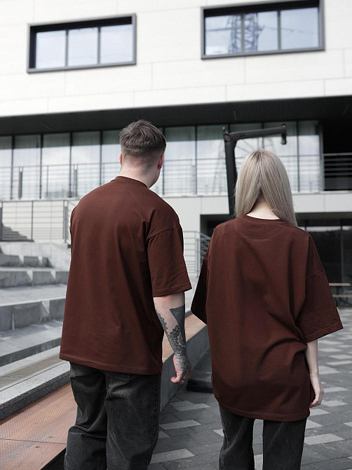 Парні футболки оверсайз(oversize) для чоловіка і дружини, для закоханих пар SANE коричневі Одеса - фото 7
