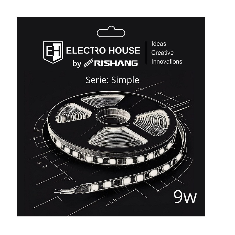 LED стрічка 9Вт 12В SMD2835 120 діодів, 900 Лм , холодний білий 6500К, серія Simple Electro House by Rishang Дніпро - фото 1
