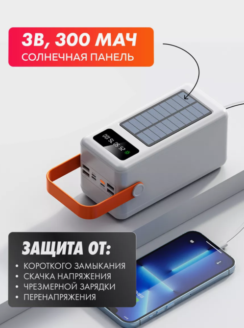 Зовнішній акумулятор (power bank) 50000мАг 5Вт із сонячною панеллю Одеса - фото 2