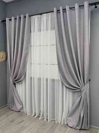 Комплект штор на люверсах VR-Textil Лен ELEMENTA № 1866ш Светло-серый 150х270см 2 шт (37-0276) Киев