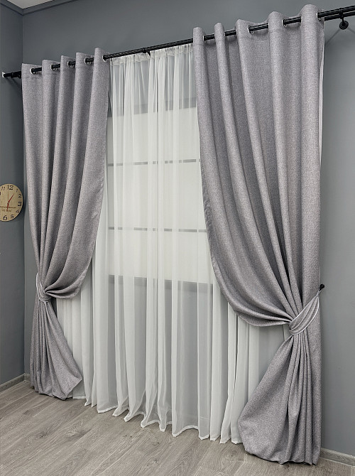 Комплект штор на люверсах VR-Textil Лен ELEMENTA № 1866ш Светло-серый 150х270см 2 шт (37-0276) Киев - изображение 3