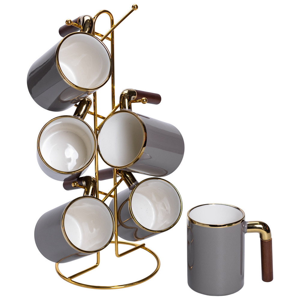 Набор серых чашек на подставке, 6 шт по 400 мл Киев - изображение 1