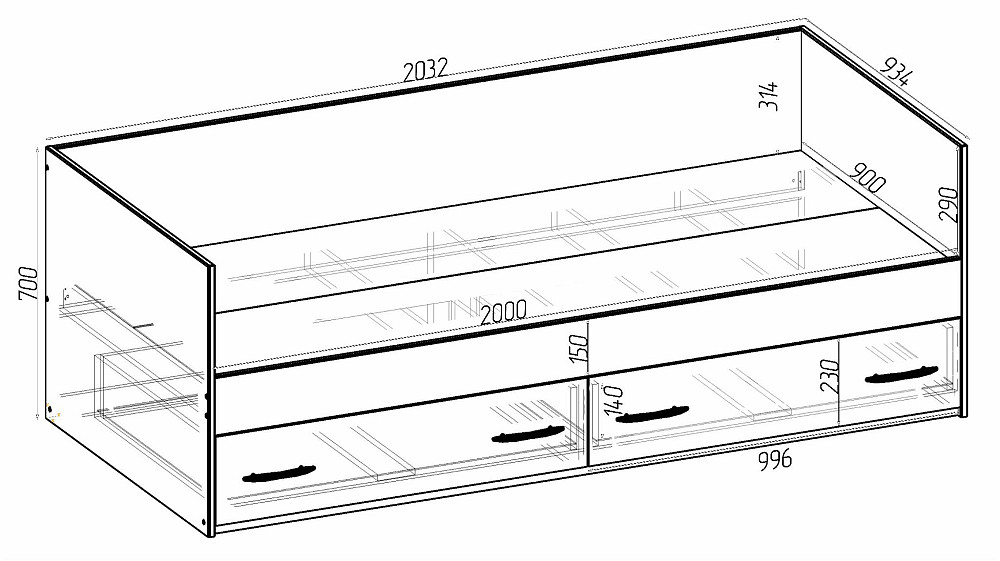Кровать детская Tetris Т-6, Дуб Аппалачи, 2032х934х700 Львов - изображение 2
