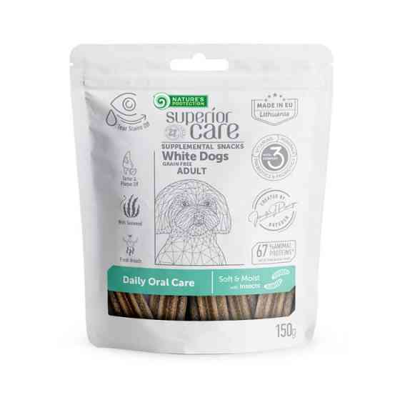 Nature's Protection Superior Care White Dogs Daily Oral Care Беззернові ласощі для дорослих собак із білим забарвленням з протеїном комах, 150 г Київ
