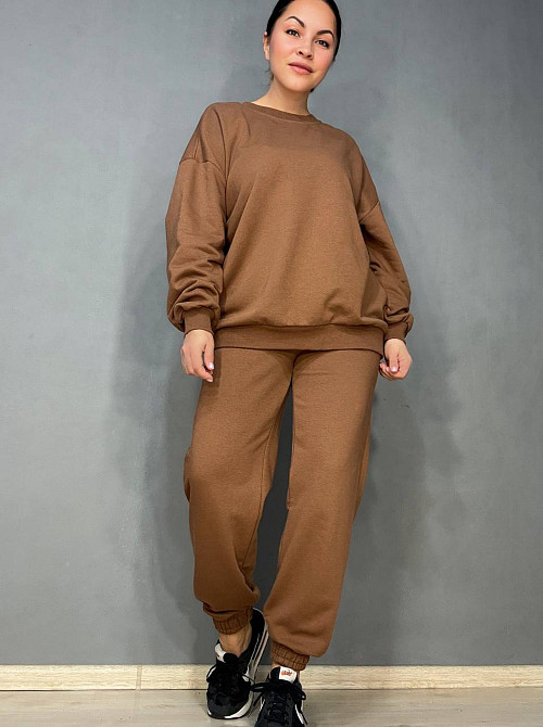 Костюм женский Quzen 470-471 свитшот и джогеры на резинке оверсайз, коричневый, S/M Киев - изображение 9