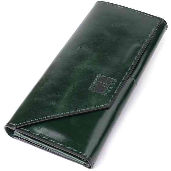 Добротний гаманець у два складення з натуральної гладкої шкіри GRANDE PELLE 22945 Зелений Київ