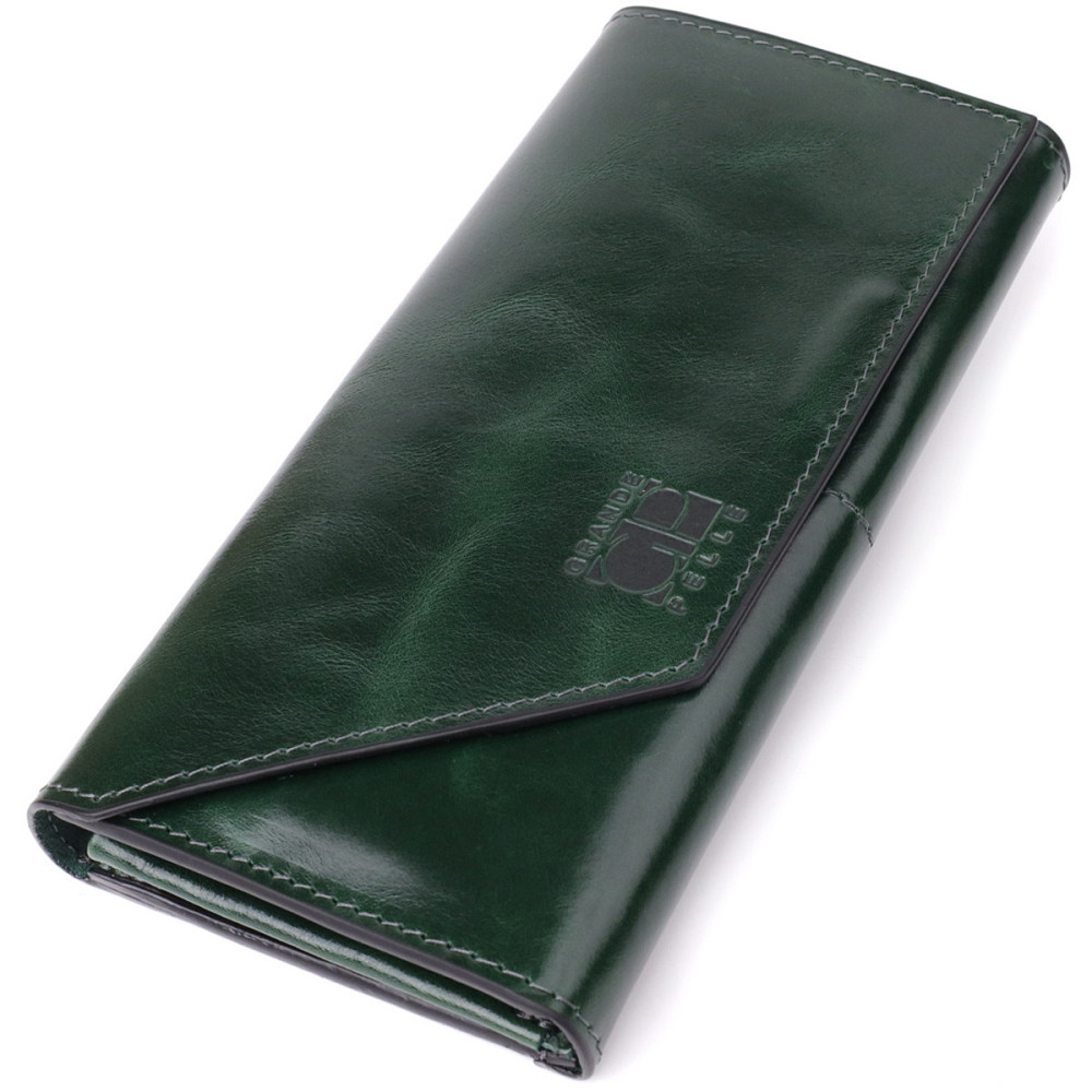 Добротний гаманець у два складення з натуральної гладкої шкіри GRANDE PELLE 22945 Зелений Київ - фото 1