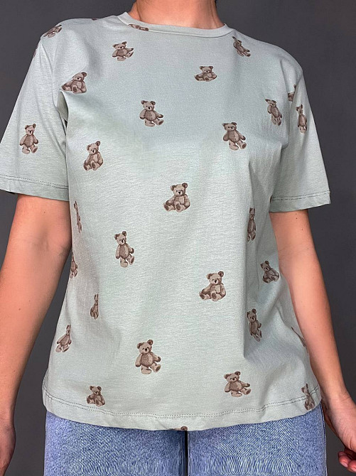 Футболка жіноча Pepper&mint CB24-35 ведмедики принт оливкова, оливковий, S Київ - фото 9