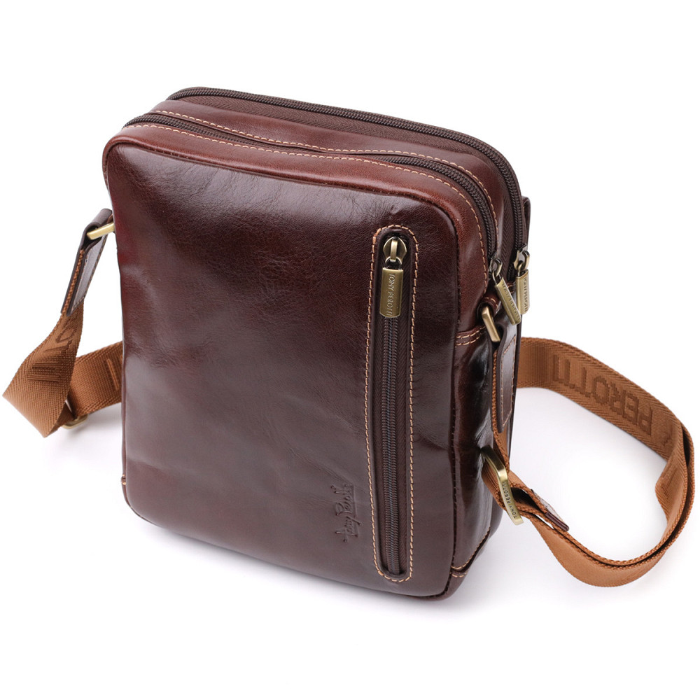 Чоловіча сумка з кишенями з гладкої натуральної шкіри Tony Perotti 20856_1 (9148-17 moro) Коричневий Київ - фото 2